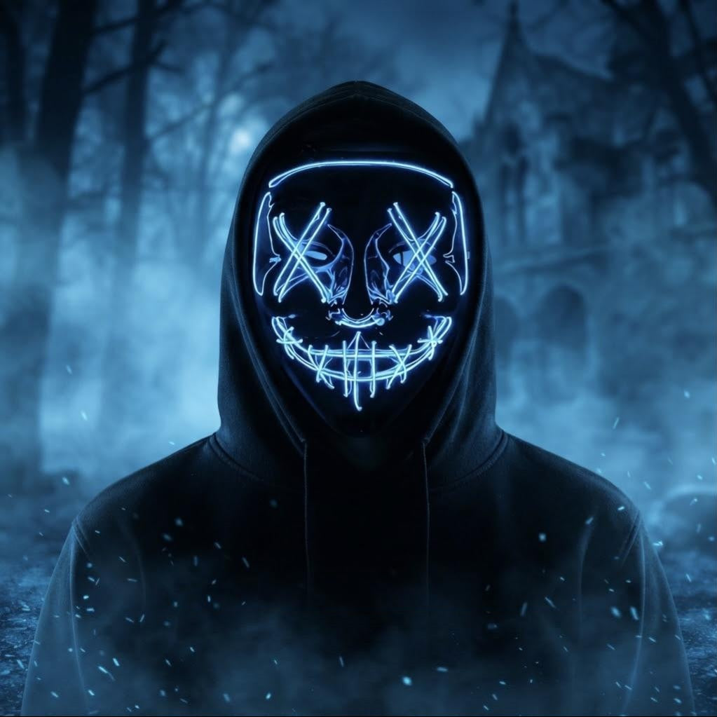 Masque LED néon bleu porté de nuit