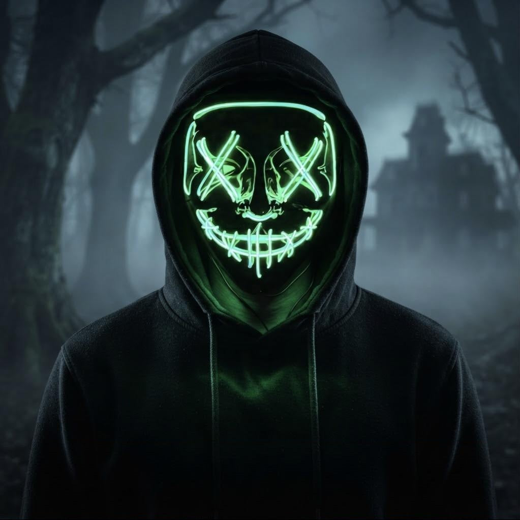 Masque LED néon vert porté de nuit