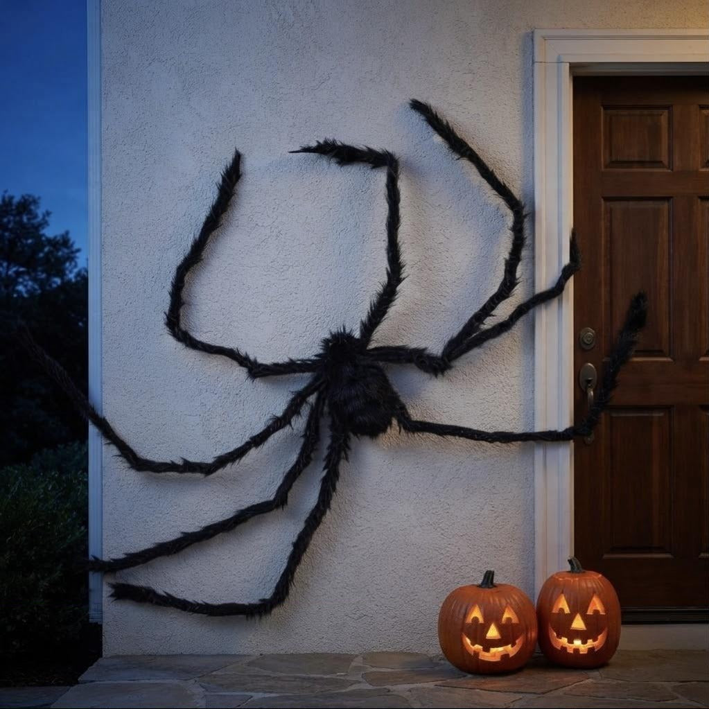 Araignée géante poilue XXL accrochée sur une façade